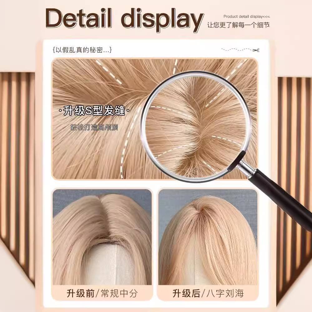 Koni Blond Perücke für Frauen, lange Haare, Rosenstil mit Mittelscheitel und Pony, realistische synthetische Haare