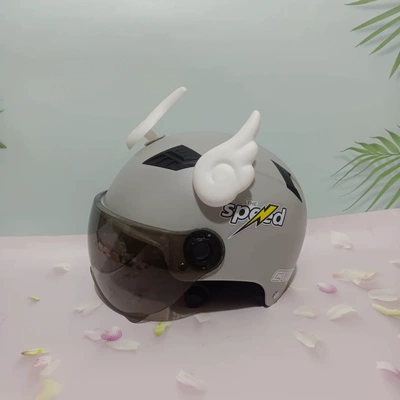 Motosiklet kaskı (dəbilqə) Summer Helmet Electric Motorcycle Sunscreen - harley-style-matte-gray-sunscreen-short-white-wings-adult-model-comes-with-lightning-stickers