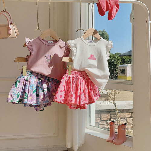 Children's Suits  Summer New Products Boys and Girls Printed Cartoon Short-Sleeved Printed Pants Baby Short-Sleeved Two-piece Set