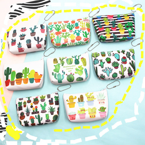 Cross-border cactus storage PU coin purse creative cartoon fashion small bag headphone key coin women's wallet