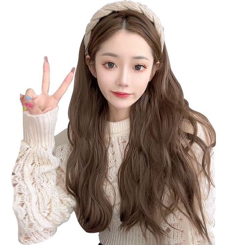 Kony wig headband one-piece fashionable women's long hair high skull ladies domestic human hair natural internet celebrity full headgear