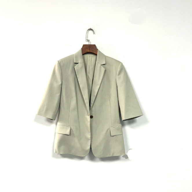 TH2024 Spring and Summer New Commuter Elegant Wool Blended Half Sleeve Single Buckle Shoulder Pad Slim Fit Suit Jacket