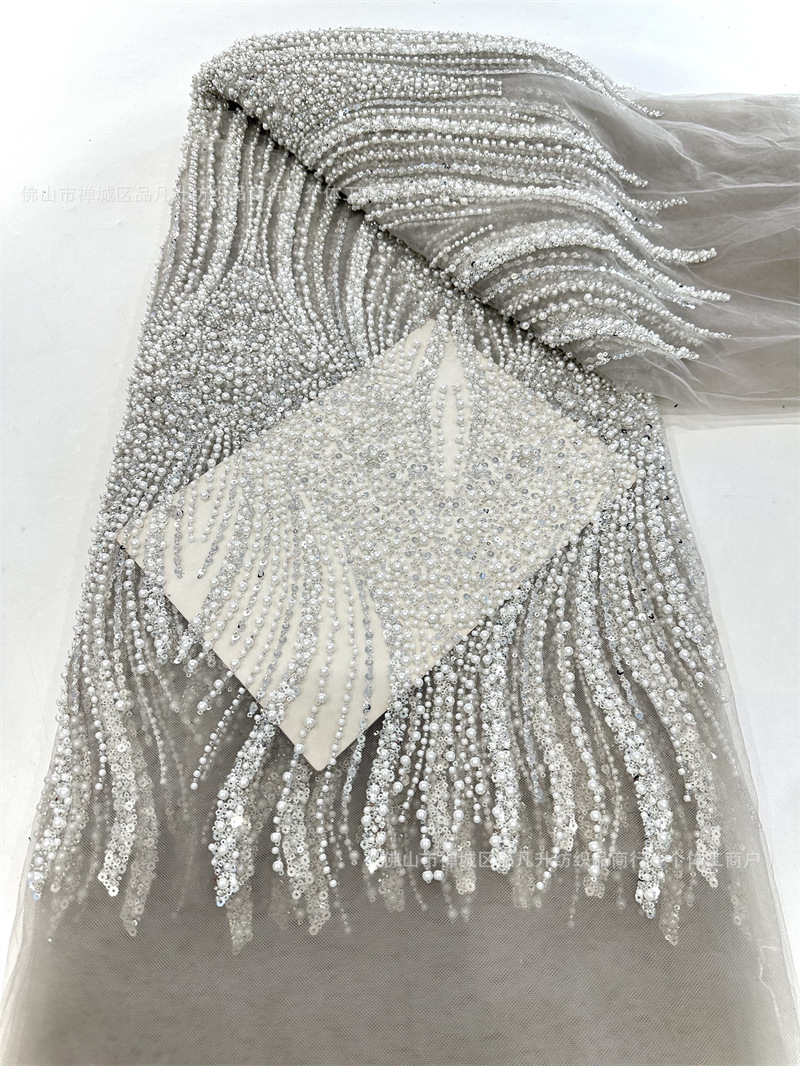 Comercio exterior transfronterizo spot tela de bordado con cuentas de espuma tela de bordado con tubo de cuentas vestido de novia de alta calidad tela de vestido de noche image 9