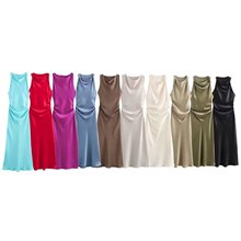 外贸单！女装新款欧美风圆领无袖丝缎质感收腰连衣裙女8372090