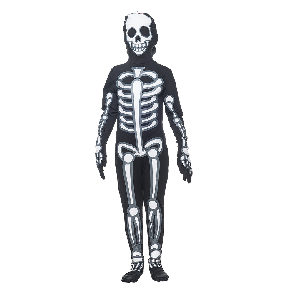 Spot nuevo disfraz de Halloween para niños, traje de juego de rol de calavera luminosa de terror, traje de fiesta de actuación del campus