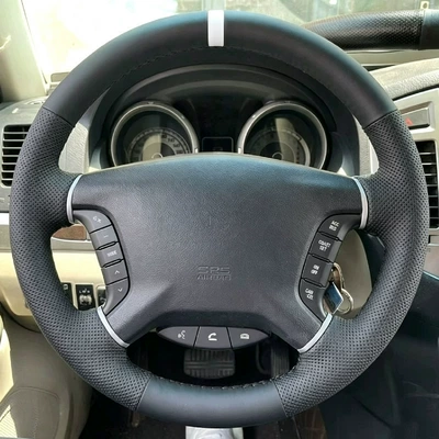Mitsubishi imported Pajero: Steering wheel cover - mitsubishi-series-with-holes-on-both-sides-white-return-label-white-thread-38cm