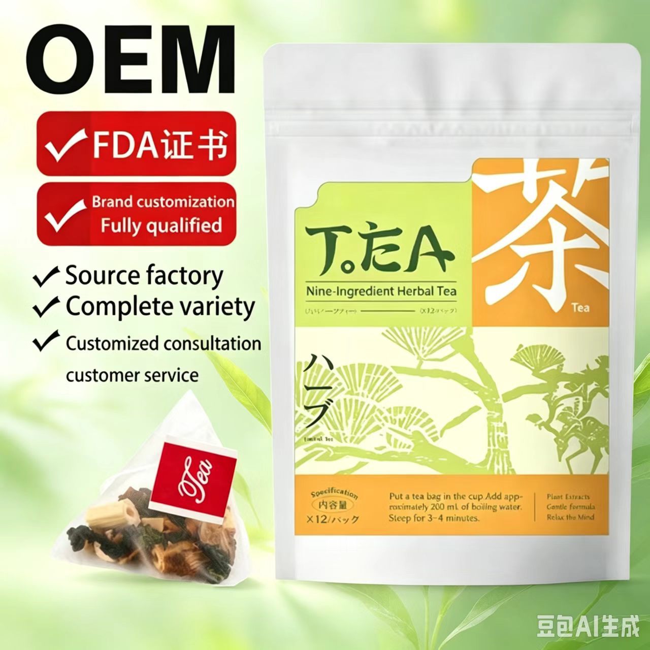 Nine Herb Blend Tea 12 Triangle Tea Bags 5g Each Sugar Free Hot Brew Herbal Tea overview