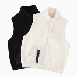Autumn and Winter Men's Lamb Velvet Vest Thickened fleece-lined Warm Fashion Brand Vest Color-matching Couple's Black and White Waistcoat