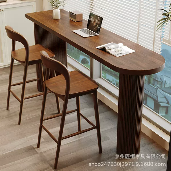 Solid wood bar table and chair set, modern minimalist balcony coffee table, home use for small living rooms, wall-mounted high-legged table