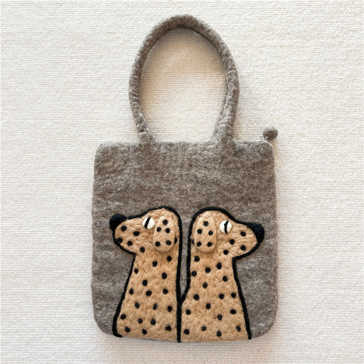 Nepal Handmade Wool Felt Finished Dalmatians Shoulder Bag Hand Bag Handbag Commuter All-match Computer Bag