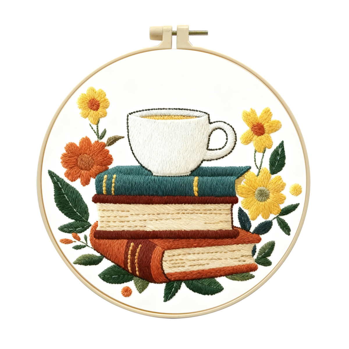 Nuevo paquete de materiales de bordado transfronterizo café con libro incienso decoración de sala de estar DIY set de bordado fábrica cabello recto