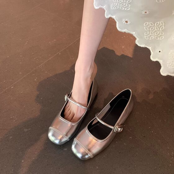 Lambskin Super Soft French Style Mary Jane Shoes Women's Spring New Fairy Square Buckle Flat Ballet Shoes Commuter Pumps
