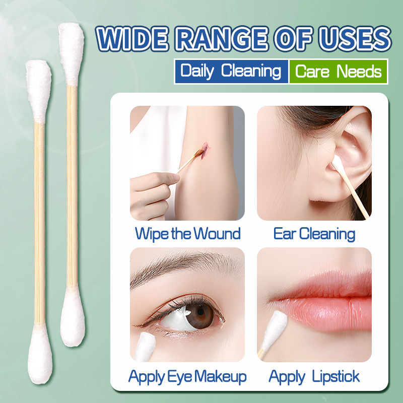 UUKKG doble punta de bambú tampón de algodón 500 paquetes de salón de belleza para el cuidado del hogar, extracción de orejas, tampón de algodón maquillaje, exclusivo transfronterizo