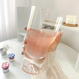 DA4K富士山玻璃果汁杯子ins风观山杯 大容量苏打气泡水杯高颜值冰