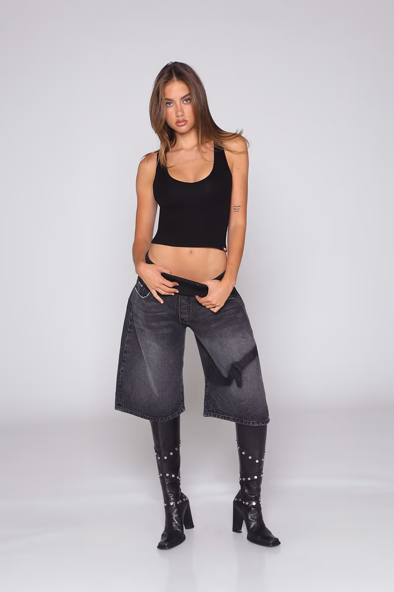 Women's Low Waist Baggy Jeans, Vintage Washed Wide Leg Denim Pants With Knit Waistband, Y2K Streetwear Trousers For Daily Casual_ecoleips.com