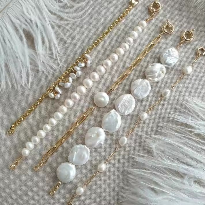 Baroque Freshwater Pearl Bracelet Light Luxury Stainless Steel Chain Irregular Button Natural Pearl Splicing Bracelet