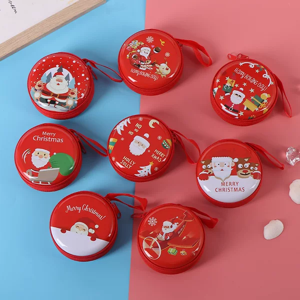 New Christmas tinplate coin purse cartoon round coin headset data cable storage box finishing bag wholesale