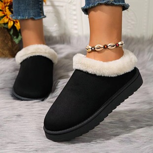 Mao Mao mouth snow boots women 2024 winter new Korean version of thick bottom short tube pedal lazy foreign trade plus size cotton shoes