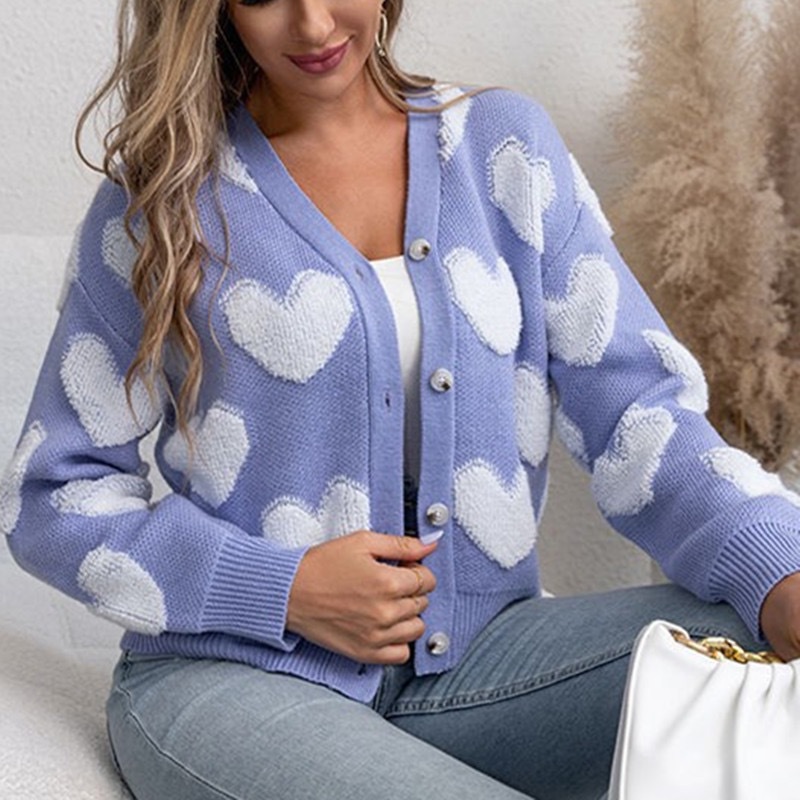 Comercio exterior transfronterizo de Europa y los Estados Unidos Amazon otoño y invierno nueva camiseta de punto de damas de hebilla única flojo suéter de amor chaqueta image 4