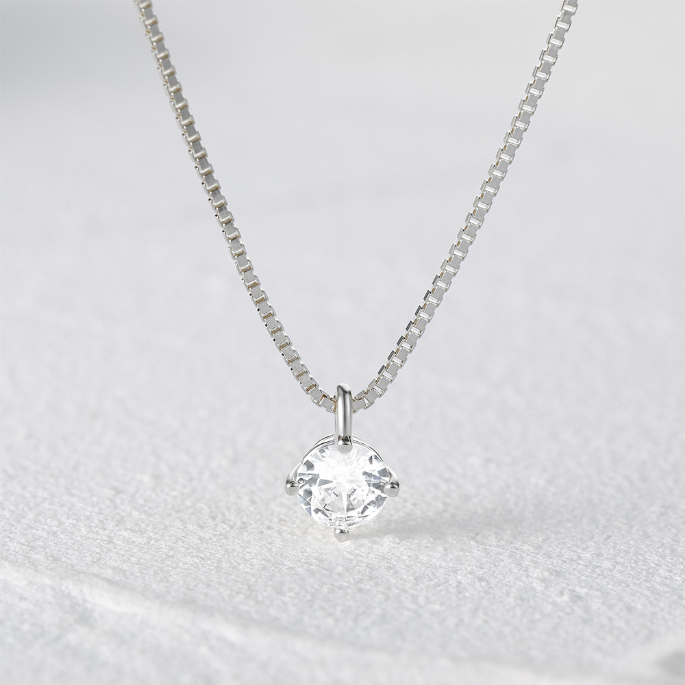 box chain Chain Type 1 Piece Quantity Shopping Occasion 925 Sterling Silver Material 925 Sterling Silver Zircon Box Chain Inlay Solid Color Pendant Necklace
