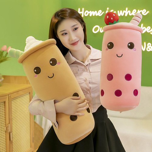 Large cute fruit milk tea cup long pillow plush toy milk tea cup shape plush toy sleeping pillow