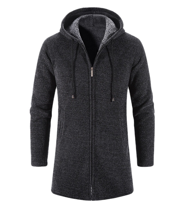Cappotto cardigan di media lunghezza ispessito con cerniera e cappuccio da uomo nuovo caldo lavorato a maglia autunno e inverno_voghion.com