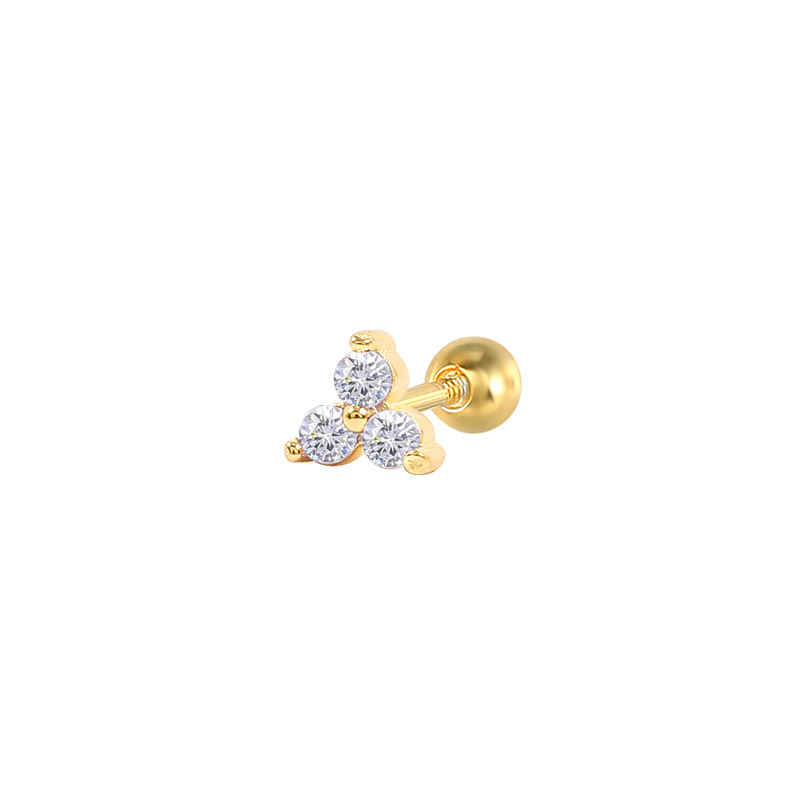 Fashion Geometric Flower Silver Inlay Zircon Ear Studs 1 Piece display picture 2