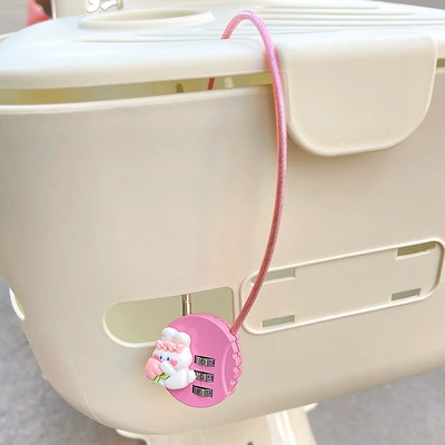 Cute Battery Vehicle Bicycle Basket — Helmet lock - bunny-combination-lock-pink