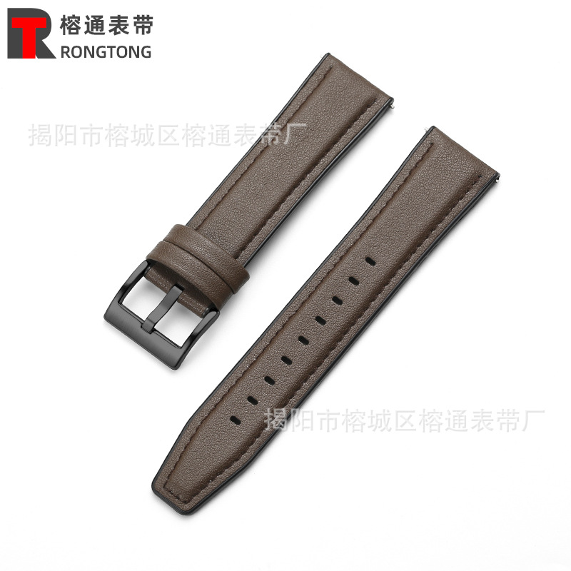 Adecuado para Huawei GT2 Samsung Galaxy suela de goma correa de reloj de cuero correa de muñeca de cuero de microfibra oreja de liberación rápida 20/22mm