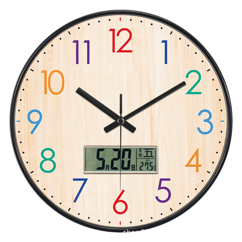 Reloj de pared creativo estilo nórdico - Con display de temperatura y calendario - Silencioso - Para sala de estar y dormitorio - Diseño atmosférico