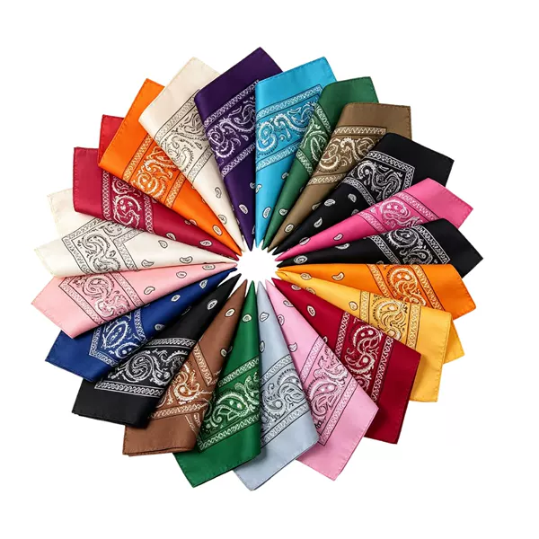 100% polyester paisley square scarf, factory processed, digitally printed bandana headscarf, supports custom designs