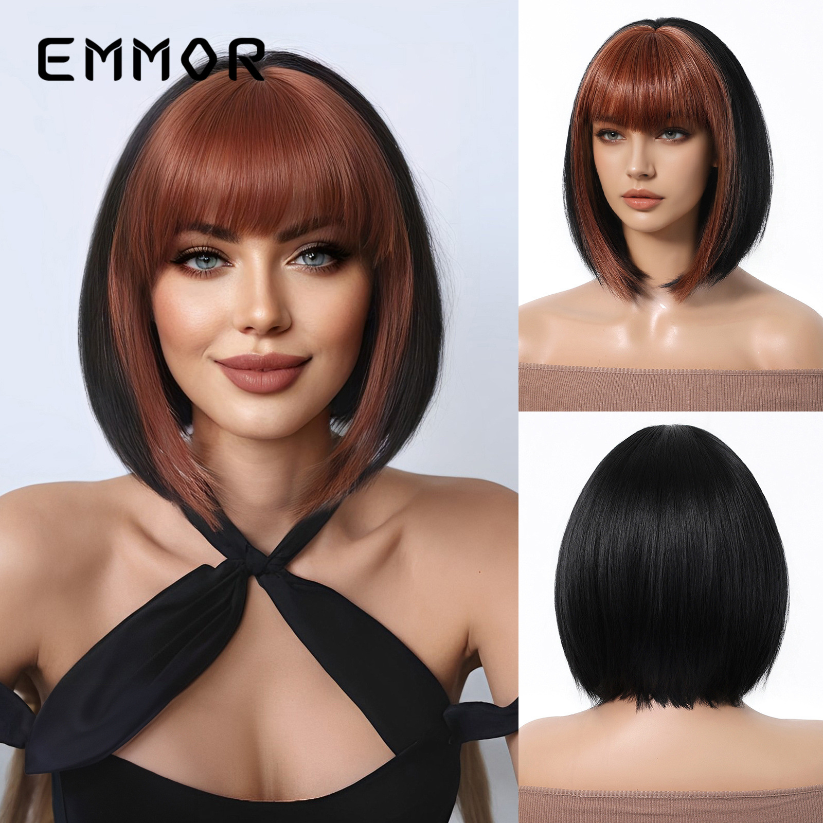 Transfronterizo flequillo negro marrón teñido púrpura Pelo Corto Bobo clavícula pelo completo cabeza cubierta en línea celebridad COS personalidad peluca