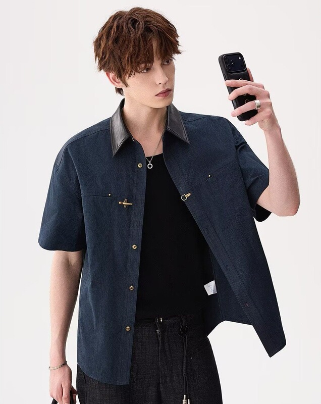 Summer Trendy Brand High-End Style Cool Workwear Shirt with Airplane Buckle Short-Sleeve Men's Shirt Jacket Casual Versatile Top Summer Trendy Brand High-End Style Cool Workwear Shirt with Airplane Buckle Short-Sleeve Men's Shirt Jacket Casual Versatile Top