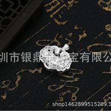 999足银镂空花丝微镶工艺平安喜乐纯银平安锁 送宝宝亲人节日礼物