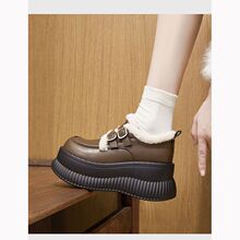 保暖加绒棉鞋子防滑内增高大头小皮鞋厚底毛毛鞋女秋冬2025年新款