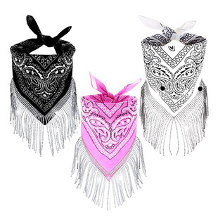Diamond Tassel Big Handkerchief Cashew Turban Hip-hop Hip-hop Turban Denim Party Accessories fringe bandana