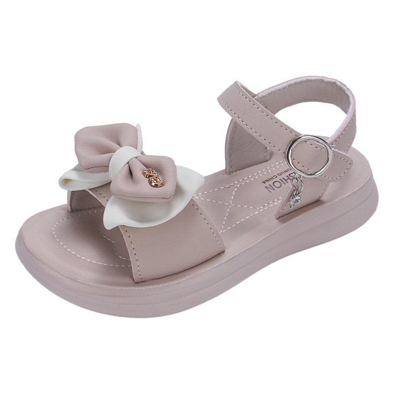 Sandalias para niñas, estilo verano 2026, con lazo y diamantes de imitación, para niñas pequeñas, con suela suave, para la playa