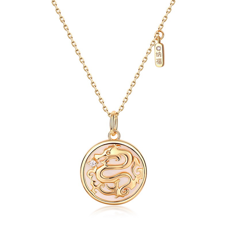 Diseño original doce Zodiaco dragón colgante de plata clavícula cadena 925 incrustaciones de plata collar de concha blanca mujer regalo de Año Nuevo
