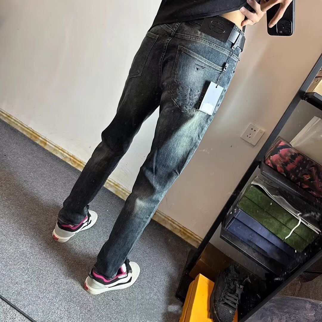 2024网红爆款美式流行做旧大牌牛仔裤男休闲修身小脚轻奢精品长裤