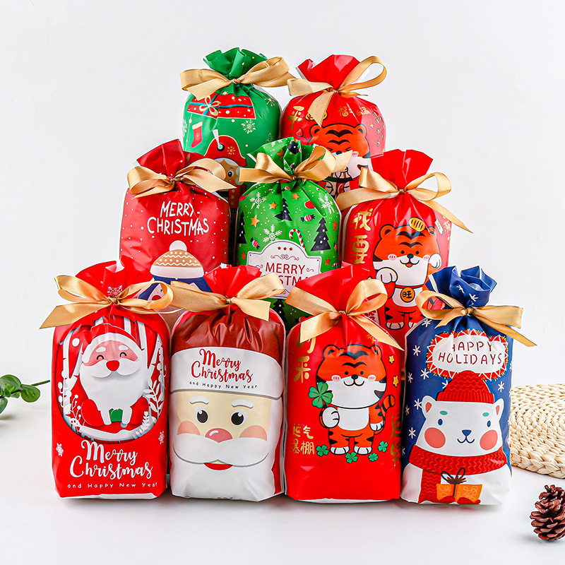 圣诞节抽绳礼品袋卡通儿童礼物袋子雪花酥牛轧糖束口袋伴手礼