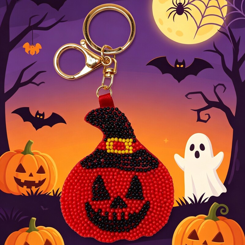Factory Direct Sales Halloween Pumpkin Hat Seed Bead Keychain Handmade Beaded Pendant Bag Decoration Accessories Bulk Purchase Private Message