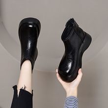 厚底短靴女2025年秋冬新款圆头松糕底复古时尚百搭小个子女靴加绒