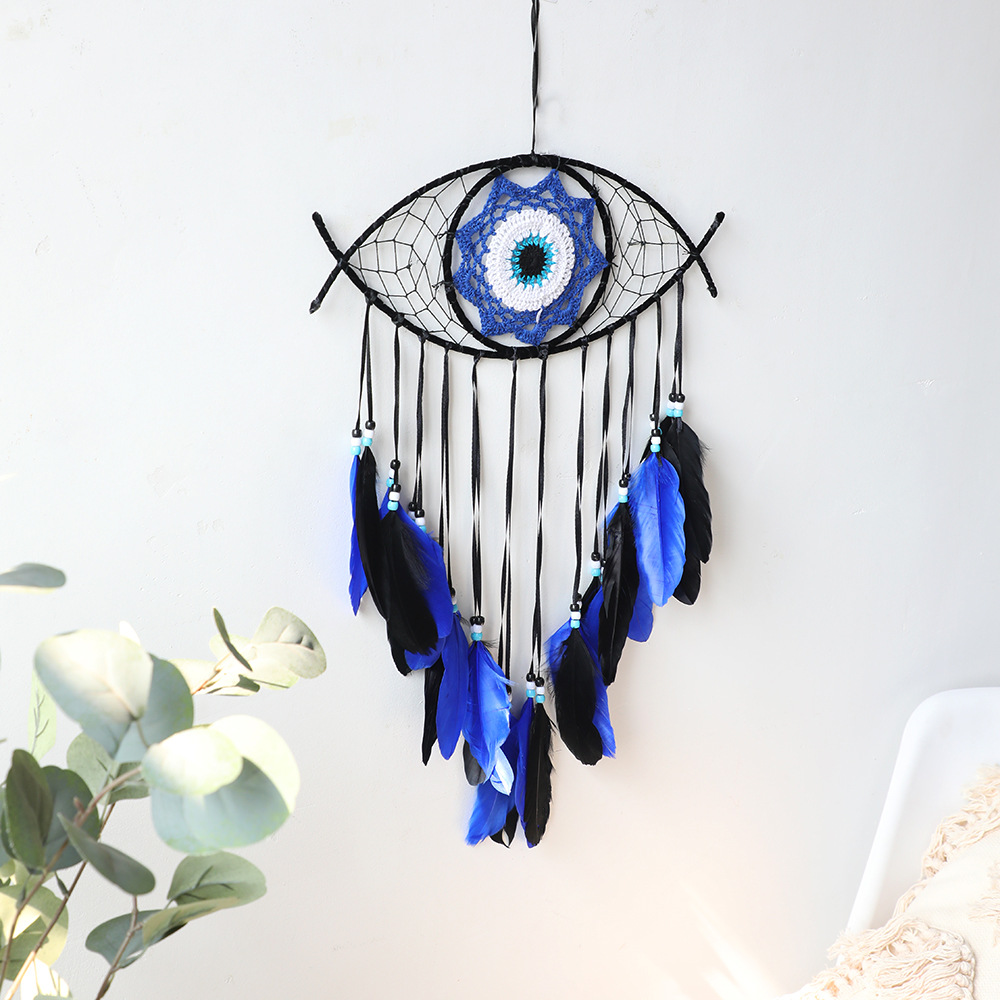 Devil's Eye Dream Catcher Wall Hanging Colorful Feather Decor_voghion.com