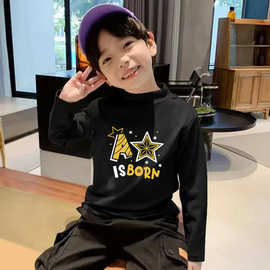 2025冬季双面德绒打底衫秋冬款儿童保暖T恤小男孩半高领内搭T恤