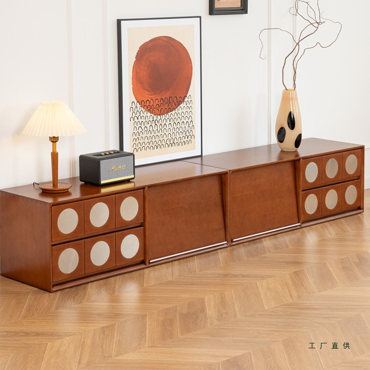 Retro Solid Wood Combination Tv Cabinet with Storage and Storage Cabinets, Integrated French-Style Floor-Standing Living Room Home Designer Floor Cabinet