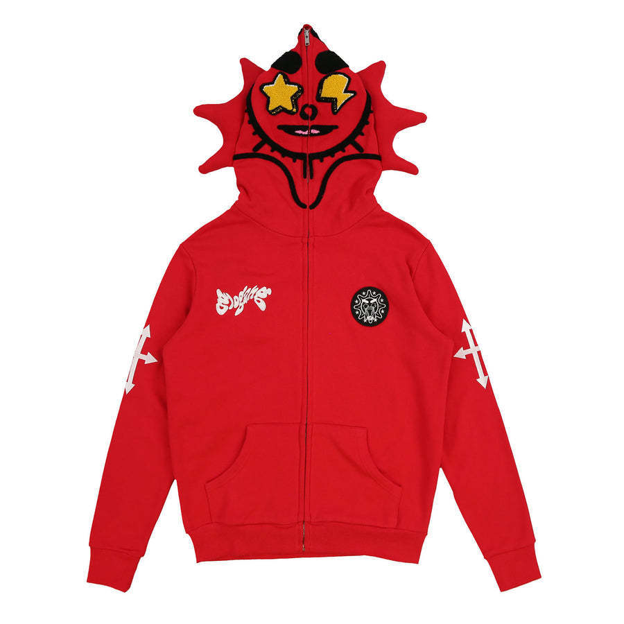 Sweat à capuche zippé requin imprimé squelette style gothique_voghion.com