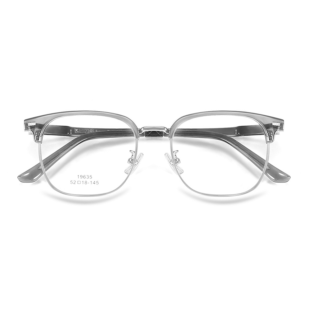 Monturas de gafas informales para negocios al por mayor, monturas de gafas grises transparentes y ligeras, monturas retro con frente curvo, monturas de gafas modernas para hombre.