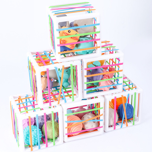 Cross-border Amazon baby early education color recognition hand shape sensory training cube toy rainbow stack and sort
