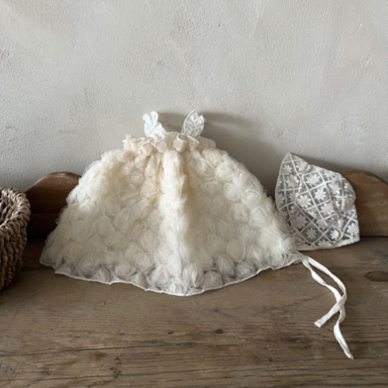 Ropa de bebé de estilo coreano vestido de princesa Rosa resistente vestido de niña de encaje de flores