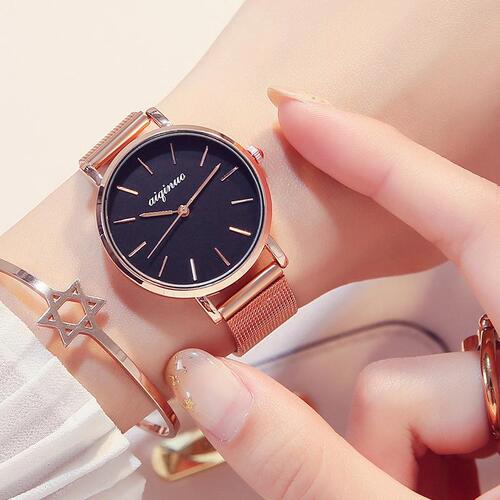 New Women's Fashion Mesh Strap Watch Student Watch Korean Style Trendy Scale High-End Simple Women's Watch Steel Strap Quartz Watch